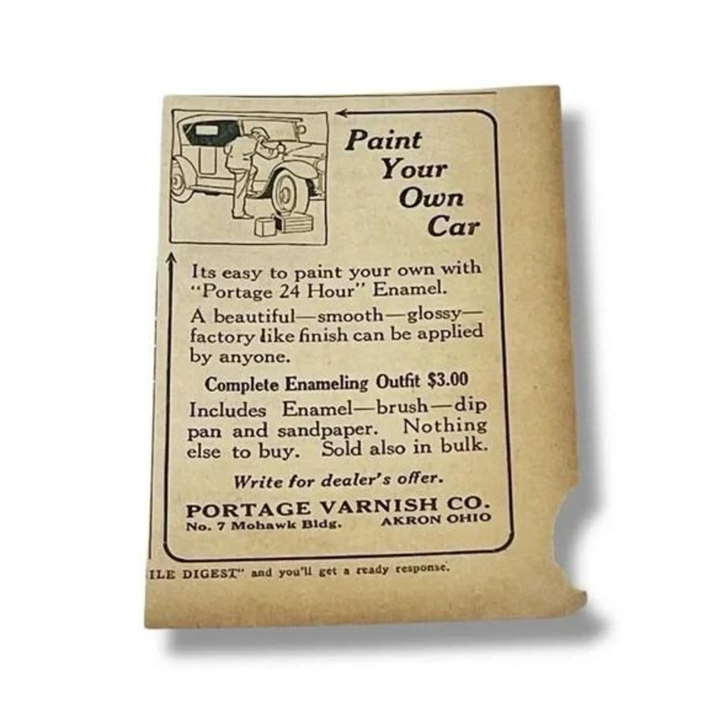1924 Vintage Ad Portage Varnish Co Paint Your Own Car Akron Ohio Original